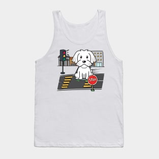 Cute white dog is skate boarding on the street Tank Top